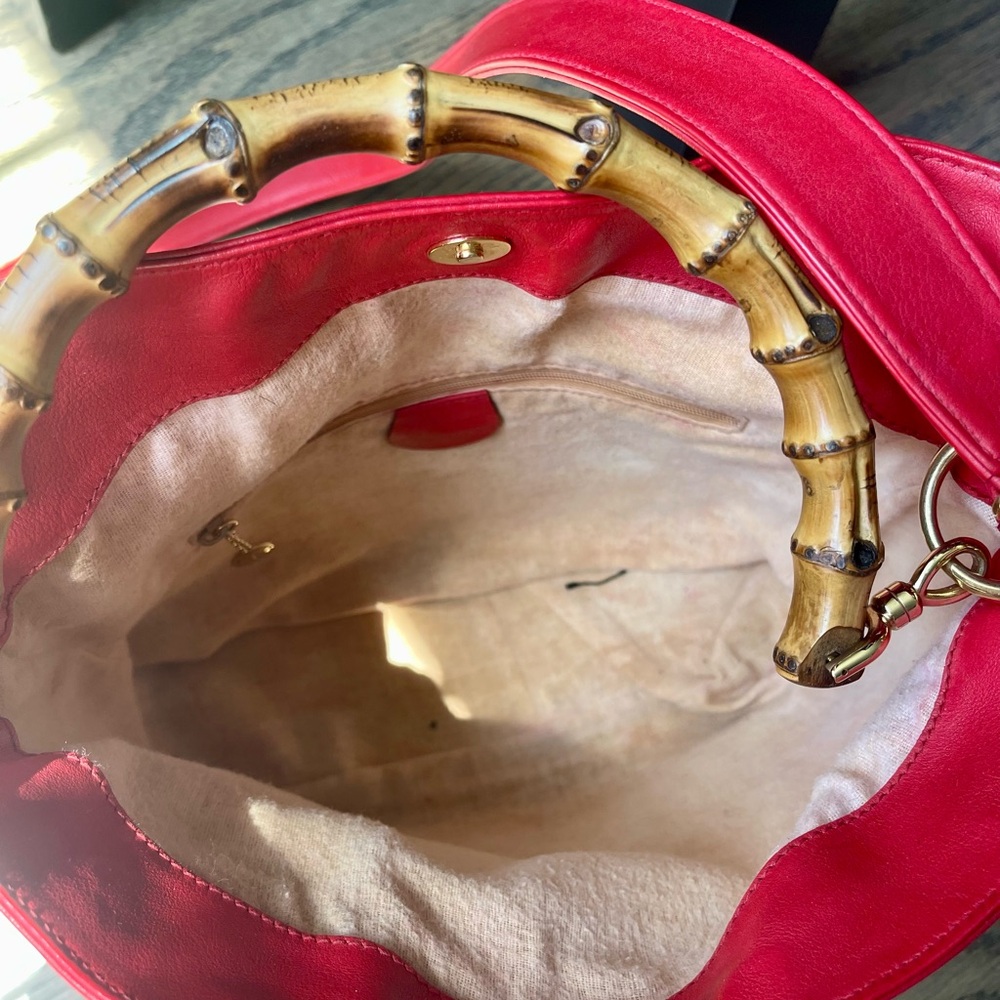 Gucci Bamboo Vintage Red Leather Handbag with COA - Picture 7 of 13